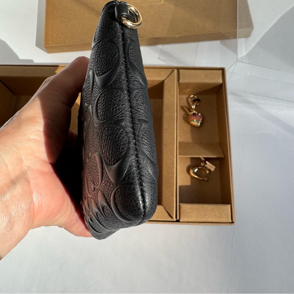 Coach Black Embossed Signature Leather Wristlet - Picture 8 of 15